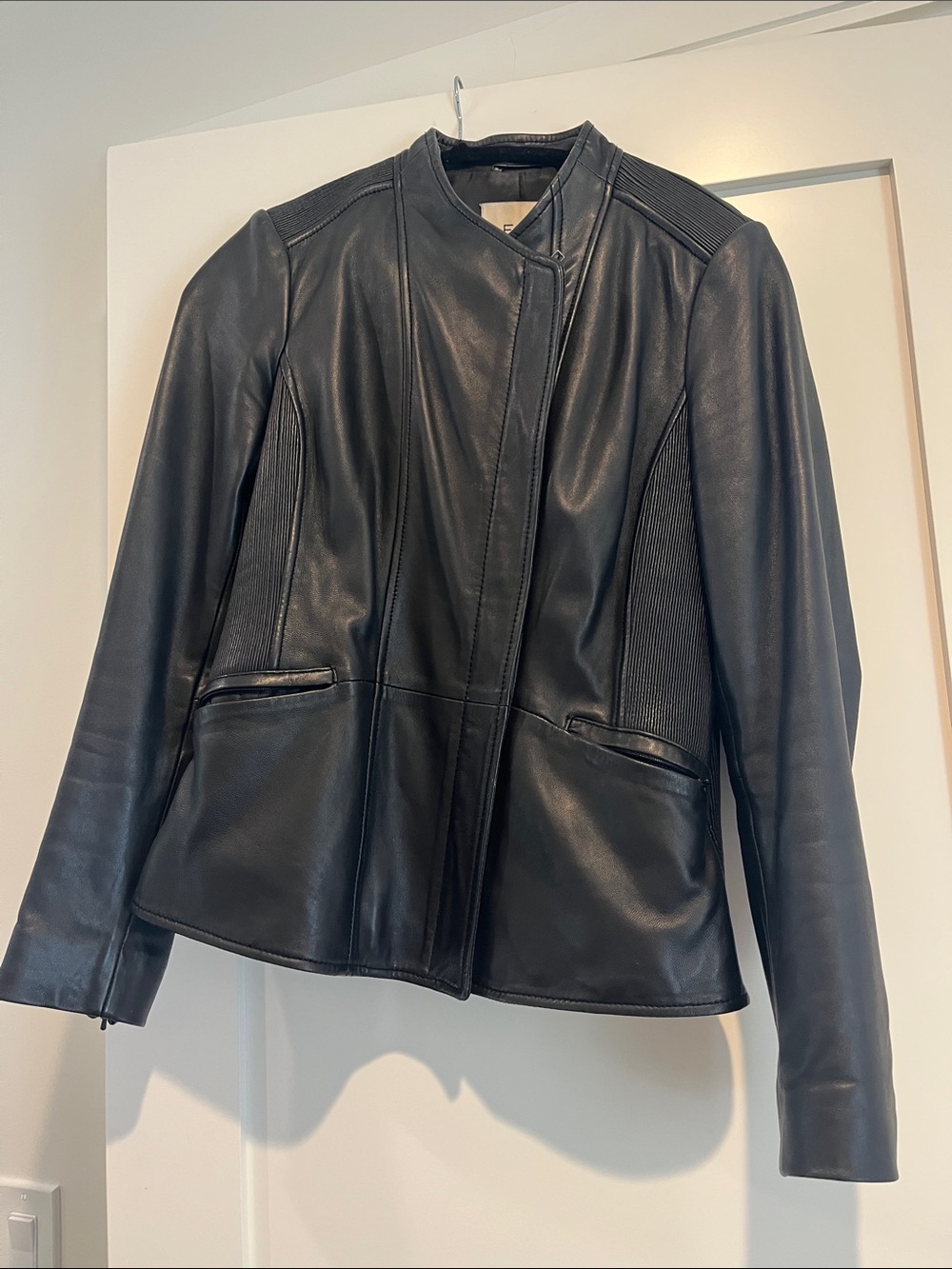 Reiss Black Leather Panel Zip Jacket